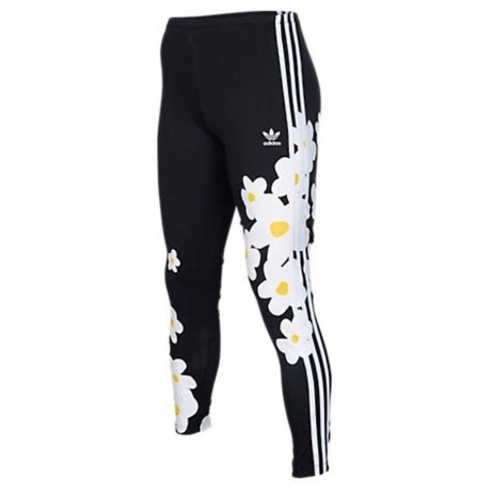 Adidas x Pharrell Black Daisy Floral Print 3-Stripe Leggings AJ8156 Large